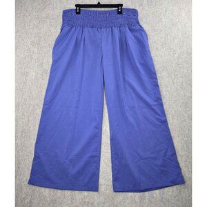 Wide Leg Women Relaxed Palazzo Pants Purple Size 5XL Stretch Comfy Smocked Waist